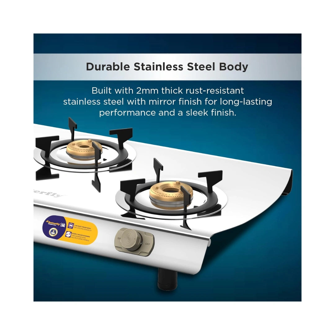 Butterfly Magnum Stainless Steel LPG Stove | Hot Forged Jumbo Burners | 2 MM Thick Rust Proof Body | Mirror Finished Stainless