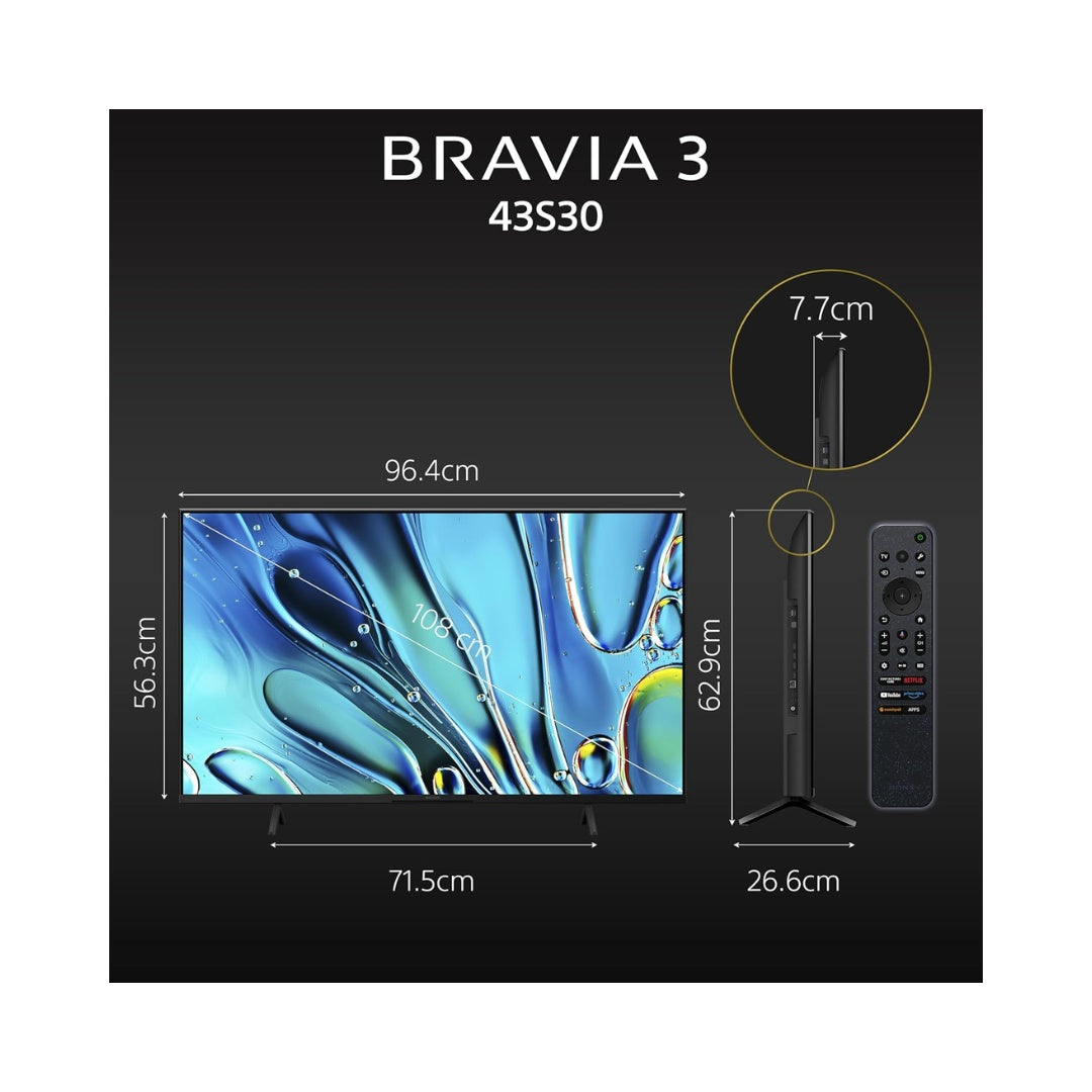 Sony (43) BRAVIA 3 4K Ultra HD Smart LED Google TV | ‎60 Hz - Refresh Rate | ‎4K HDR Processor X1  Graphics Processor  | Dolby Atmos  |