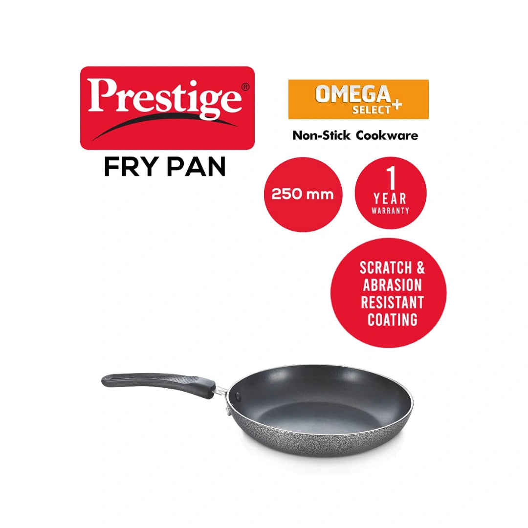 Prestige Omega Select Plus Non-Stick Aluminium Fry Pan | Residue Free Cooking | 3 Layer Non Stick Coating | Sturdy Handles