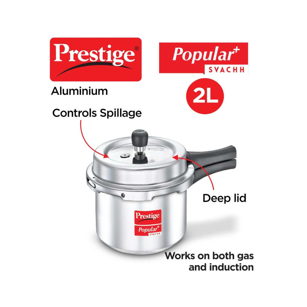 ‎ Prestige 2LTR POP PLUS ALU OUTER SVACHH LID Outer Lid Pressure Cooker | Deep Lid- Controls Spillage | Metallic Safety Plug | Controlled Gasket-release System | Highest Safety- ISI Certified