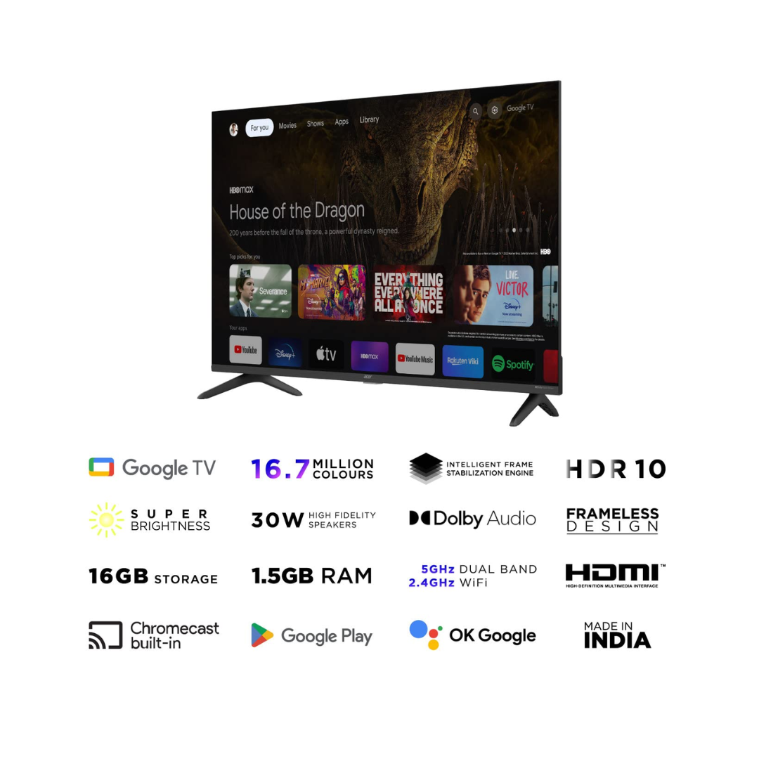 Acer 32 Inch HD Google Smart TV - Frameless Design