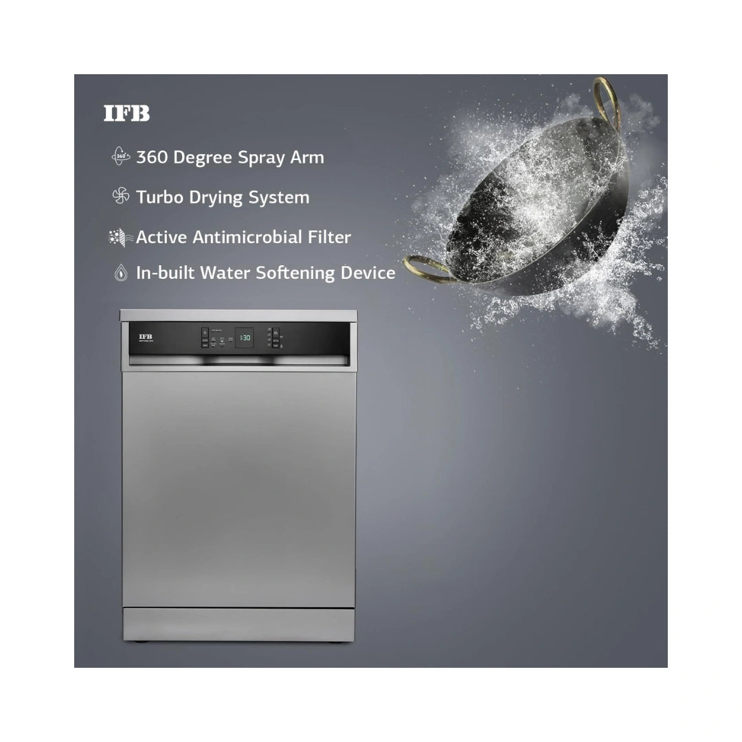 IFB 15 Place Setting Dishwasher with 360° Spray Arm and 70° Hot Wash with Steam