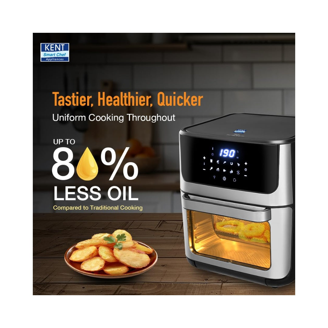 KENT Digital Air Fryer Oven 12L | 10 Preset Menus Bake, Grill & Roast | Digital Display & Touch Control Panel | Dehydration & Rotisserie Function