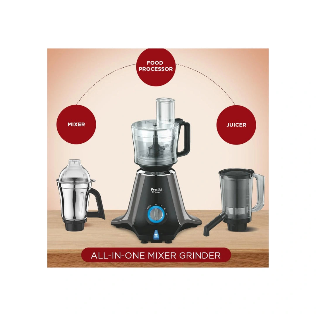 Preethi Zodiac MG 218 Mixer Grinder, 750W, 5 Jars |  Safety Indictor for Overload Protection