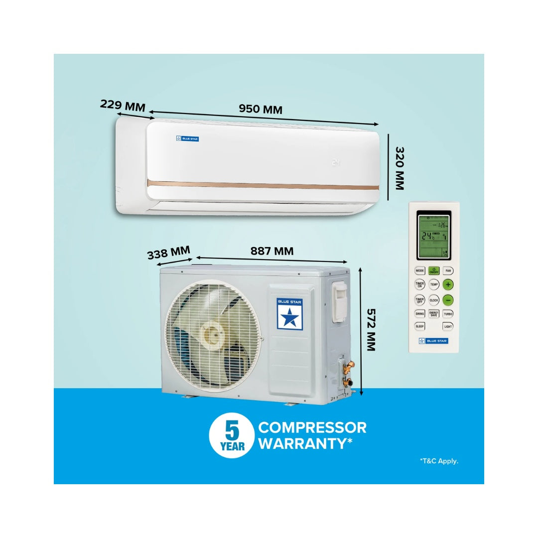 Blue Star 1.5 Ton 2 Star Non-Inverter Split AC | High Cooling Performance |  Corrosive Blue Fins for Protection Anti | Self Diagnosis
