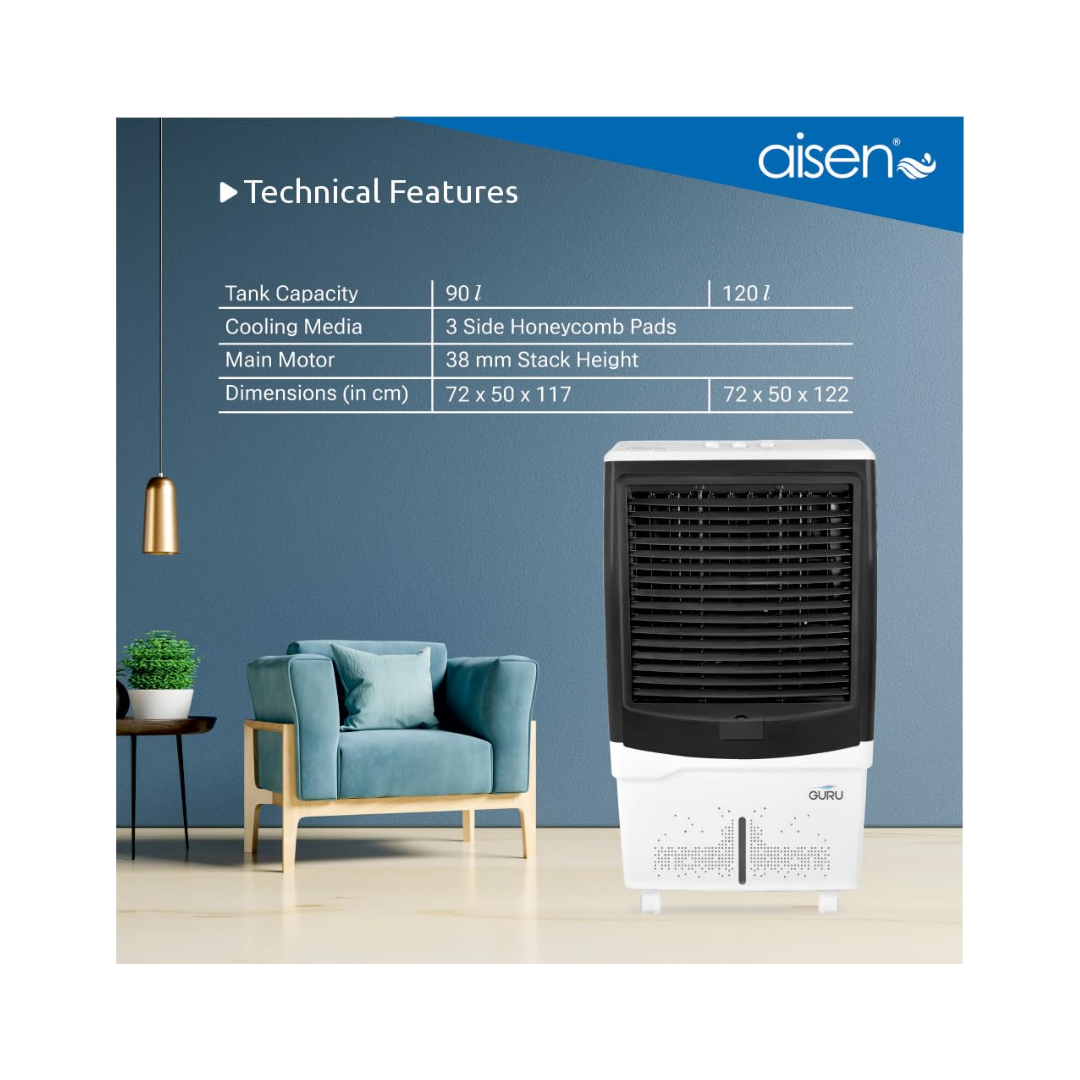 AISEN 120 L For Home Office Desert Air Cooler | Air Deflection: 4 Way | Remote Control |