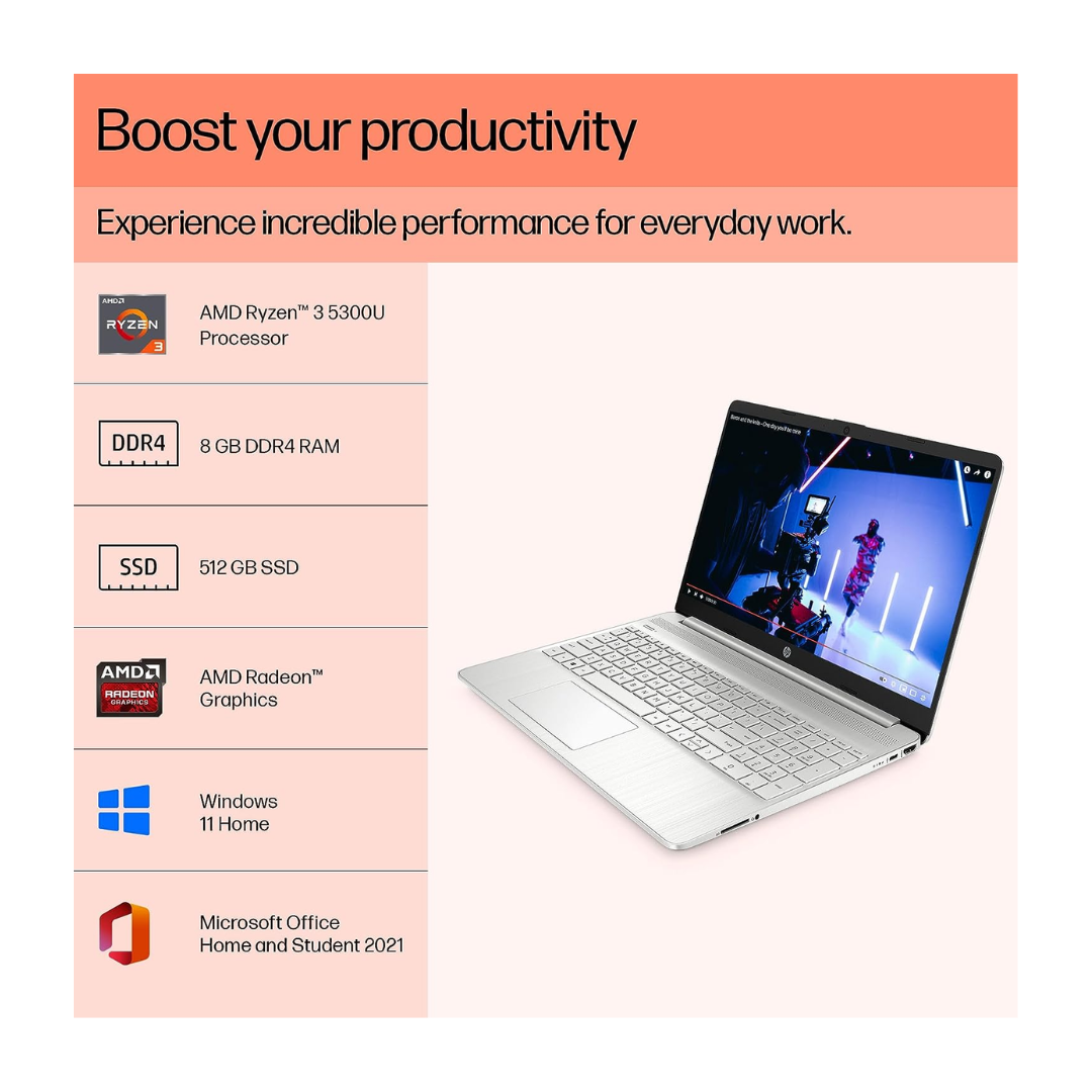 HP 15s-EQ2143AU (AMD/ Ryzen 3/ 8GB/ 512GB SSD/ Win 11) Laptop