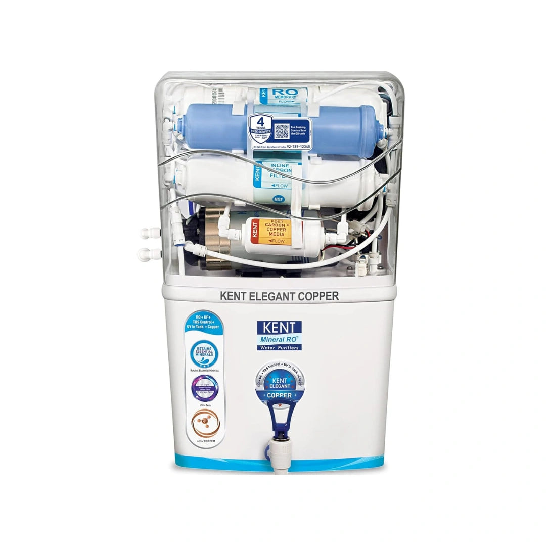 KENT Elegant RO Water Purifier | RO + UF + TDS Control + UV LED Tank | 8L Tank | 15 LPH Flow