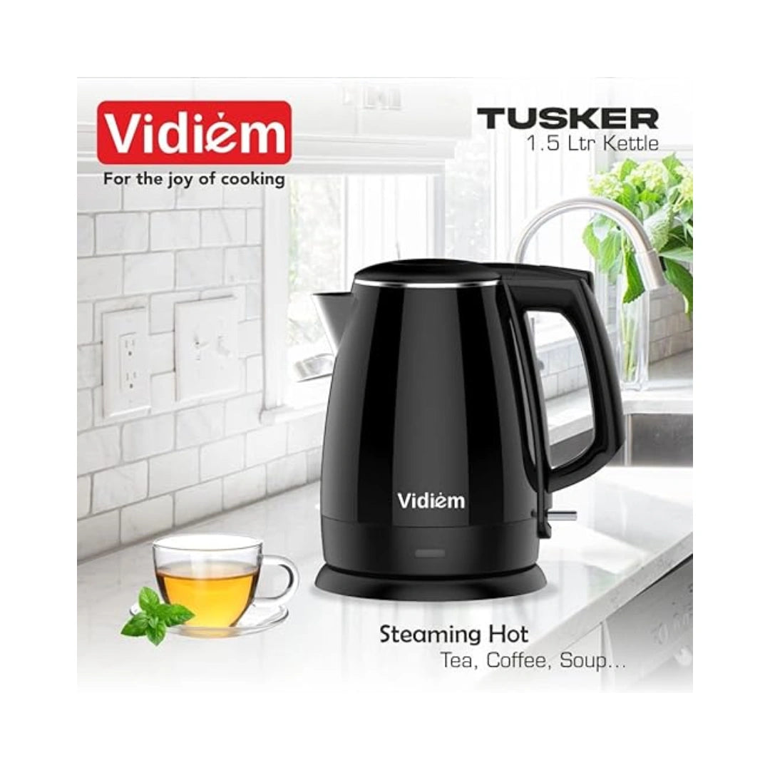 VIDIEM KETTLE TUSKER 1.5 Ltr | Easy to Pour Water & Clean | Stainless Steel  | 1500 Watts
