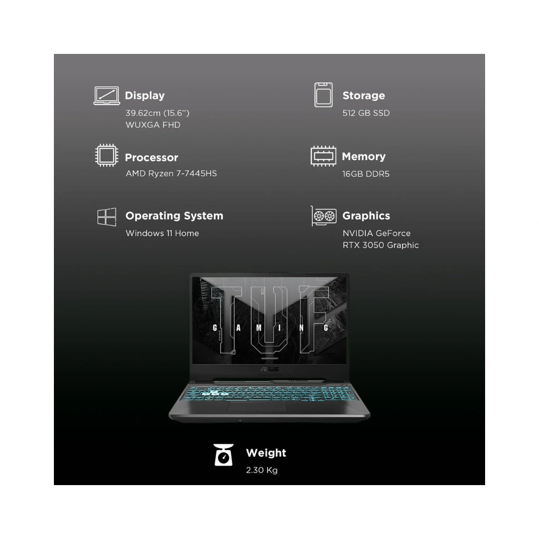 ASUS TUF FA506NCG-HN200WS AMD Ryzen 7 Gaming Laptop | creen Resolution 1920 x 1080 Pixels | Aspect Ratio 16:9 | Refresh Rate 144 Hz | Windows 11 Home