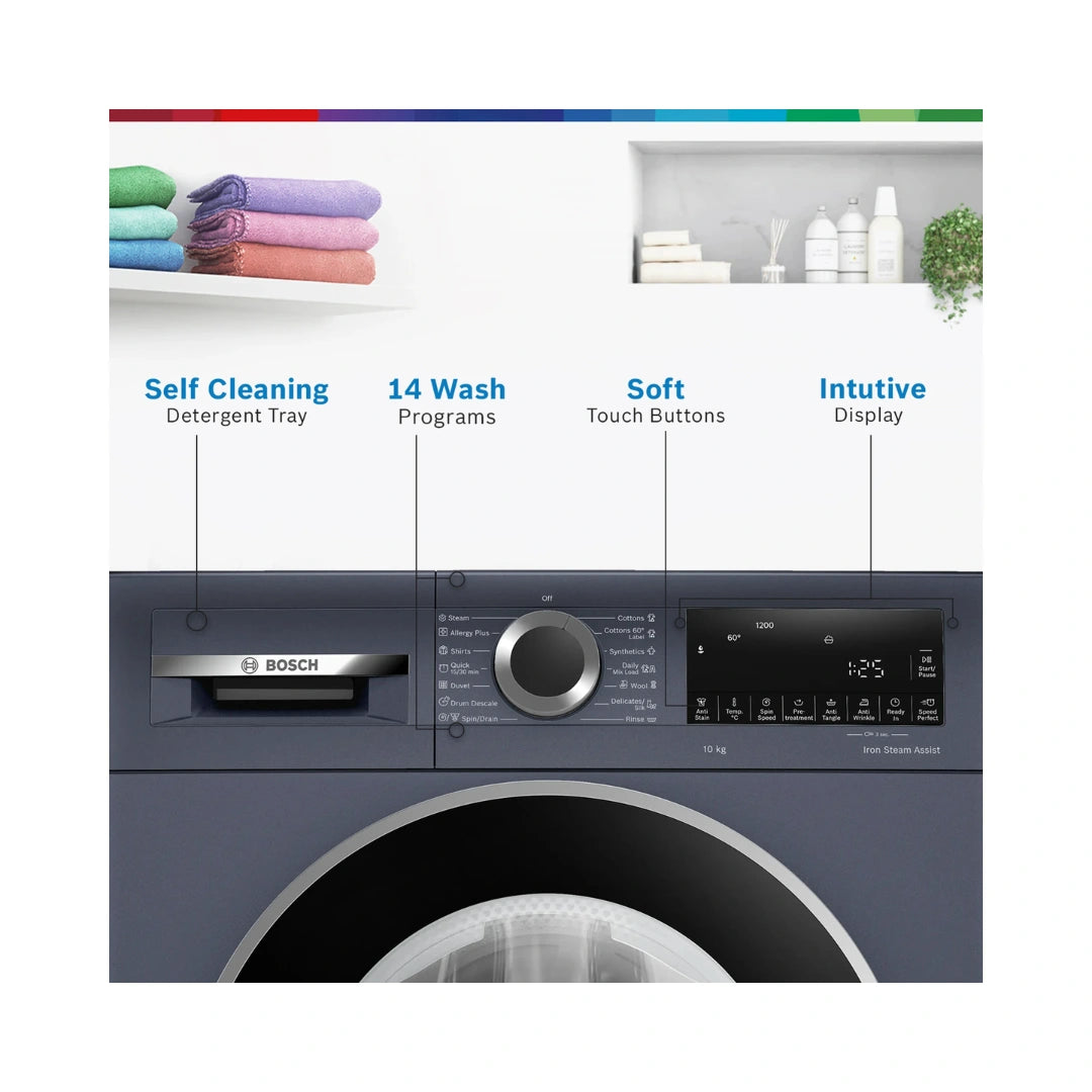 Bosch 10 Kg Washing Machine | Series 6 Front Loader 1200 RPM | Anti Wrinkle Feature | Iron Steam Assist