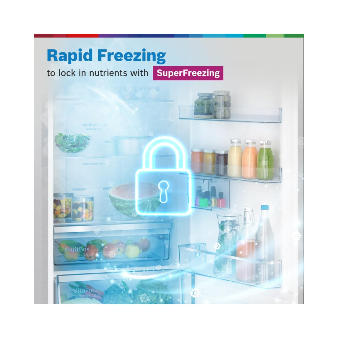 Bosch Convertible- XL Fridge 269L Refrigerator |  3 Star Energy Rating | Double Door Top Freezer |  Vario Inverter compressor