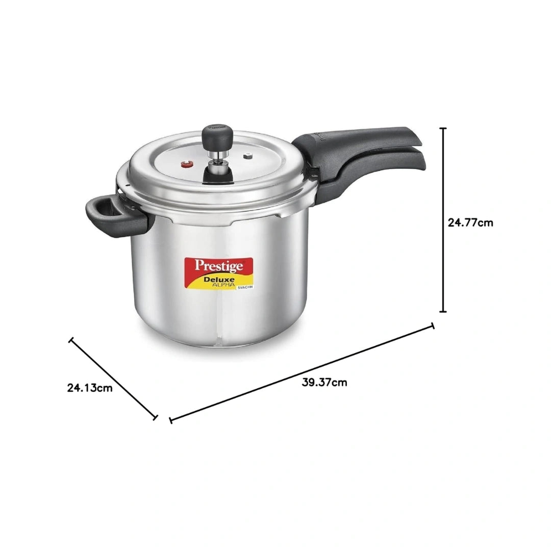 Prestige Svachh Deluxe Alpha 5.5 Litre Stainless Steel Outer Lid Pressure Cooker | Unique Pressure Indicator | Controlled Gasket-Release System