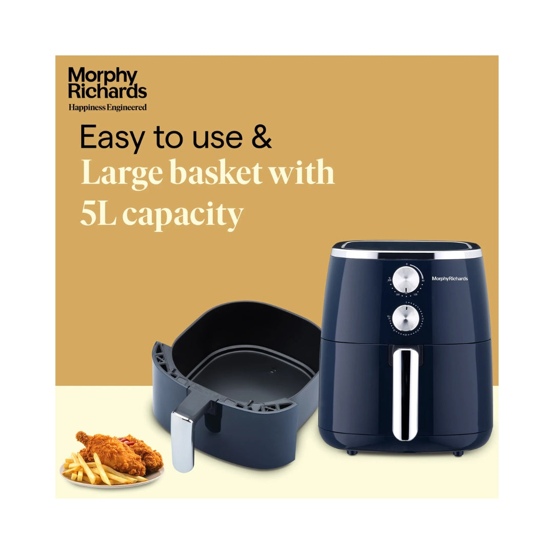 Morphy Richards 5 Litre Air Fryer |  Easy Knob Control | Adjustable Time & Temperature Control | Voltage Fluctuation Protection | Non-stick Coated Basket