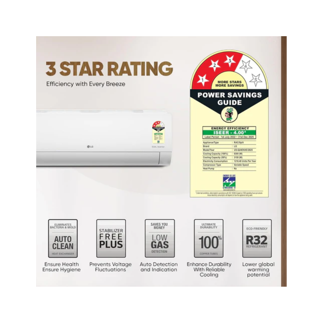 LG 3 Star (2.0) Split AC, AI Convertible 6-in-1 Cooling