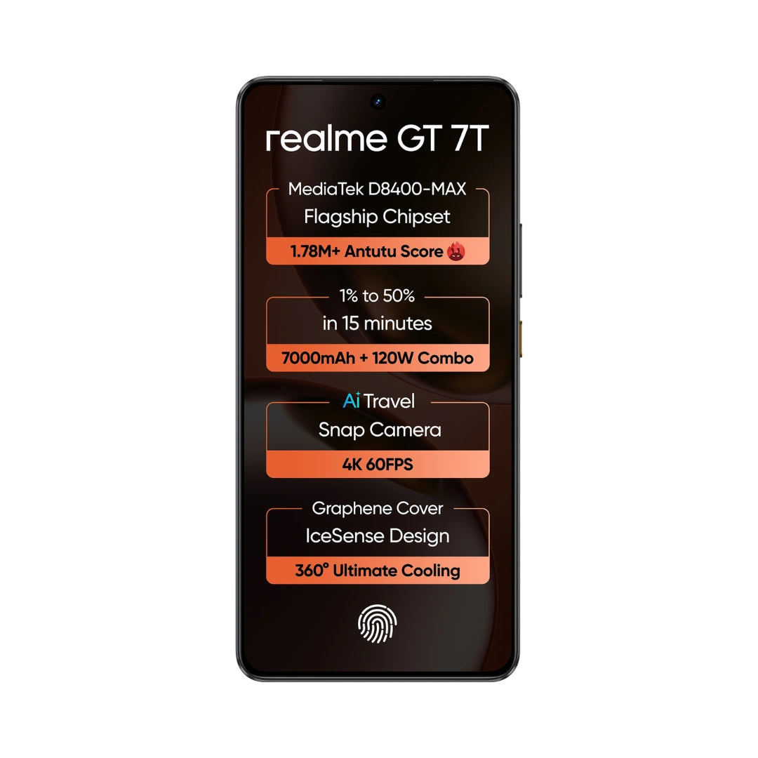 realme GT 7T  | MediaTek D8400 MAX | Strongest Battery Combo 7000mAh + 120W | AI 4K 60FPS Travel Camera | 6000 nits Display
