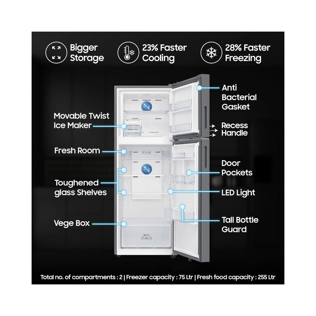 Samsung 330 L, 2 Star BESPOKE AI Refrigerator | Twin Cooling System | Multi Flow Cooling Features