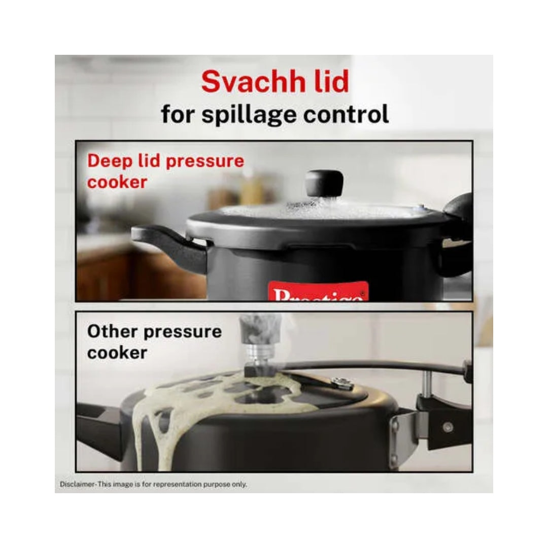 Prestige 5LTR SVACHH HA SENIOR PRESSURE PAN With Deep Lid | Unique Lid Which Controls Spilage | Mini Metallic Safety Plug | Controlled Gasket Release System | Durable Handles | Anti Bulge Induction Base
