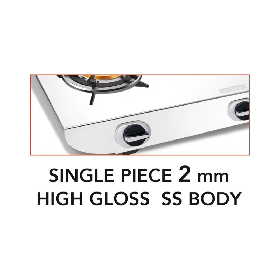 Vidiem Tusker Pulse 3 Burner Gas Stove | Premium High Gloss Stainless Steel Body | High-Efficiency Precision Gas Valves
