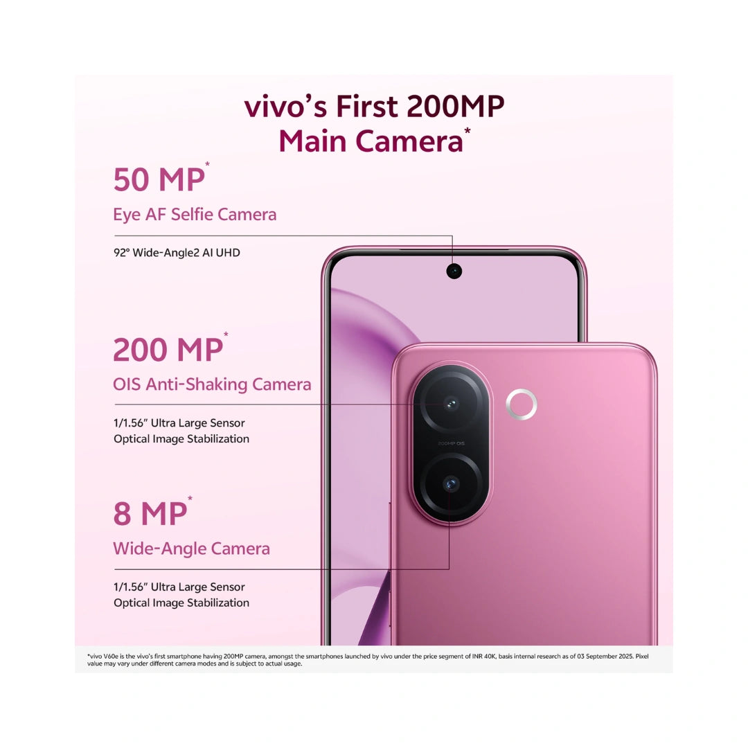 Vivo V60e | 6.77 inch Display | MediaTek Dimensity | 200MP Rear  Camera | 50MP Front camera