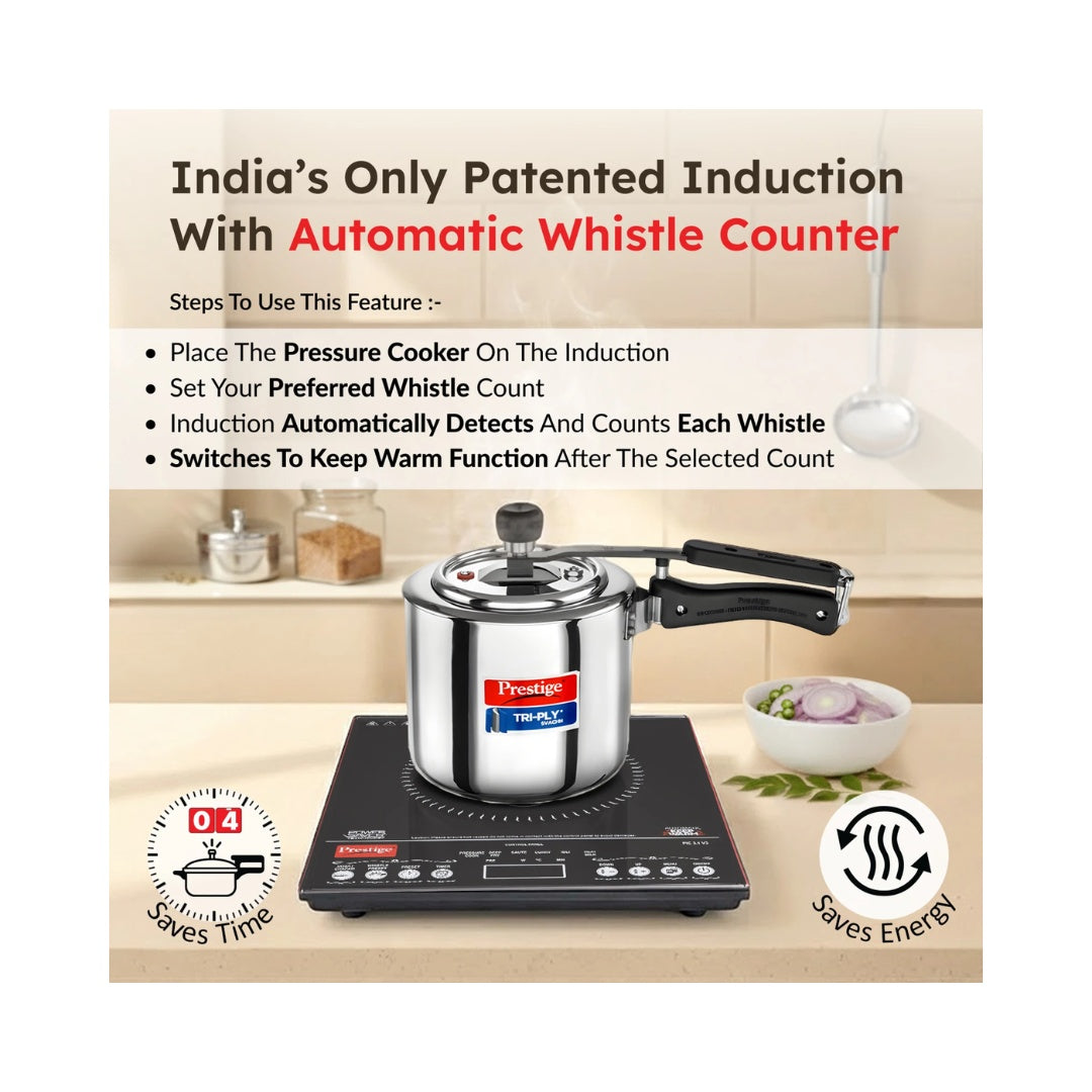 Prestige PIC 3.1 v3 Induction | 2000 Watts Power |  Slim Bodu Elegant Design | Indian Menu Options | Automatic Voltage Regulator | Anti-Magnetic Wall | Automatic Whistle Count