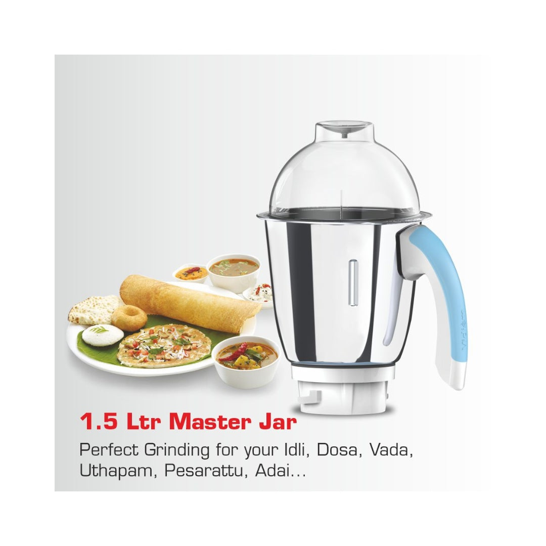 Vidiem Eva Super Blu 750W Mixer Grinder | Balanced Vortex Flow SS 304 Blades | Powerful 750W Aria Cool Tec Motor | Quadra Flow Technology | Self-Locking Jars with Secure Mating