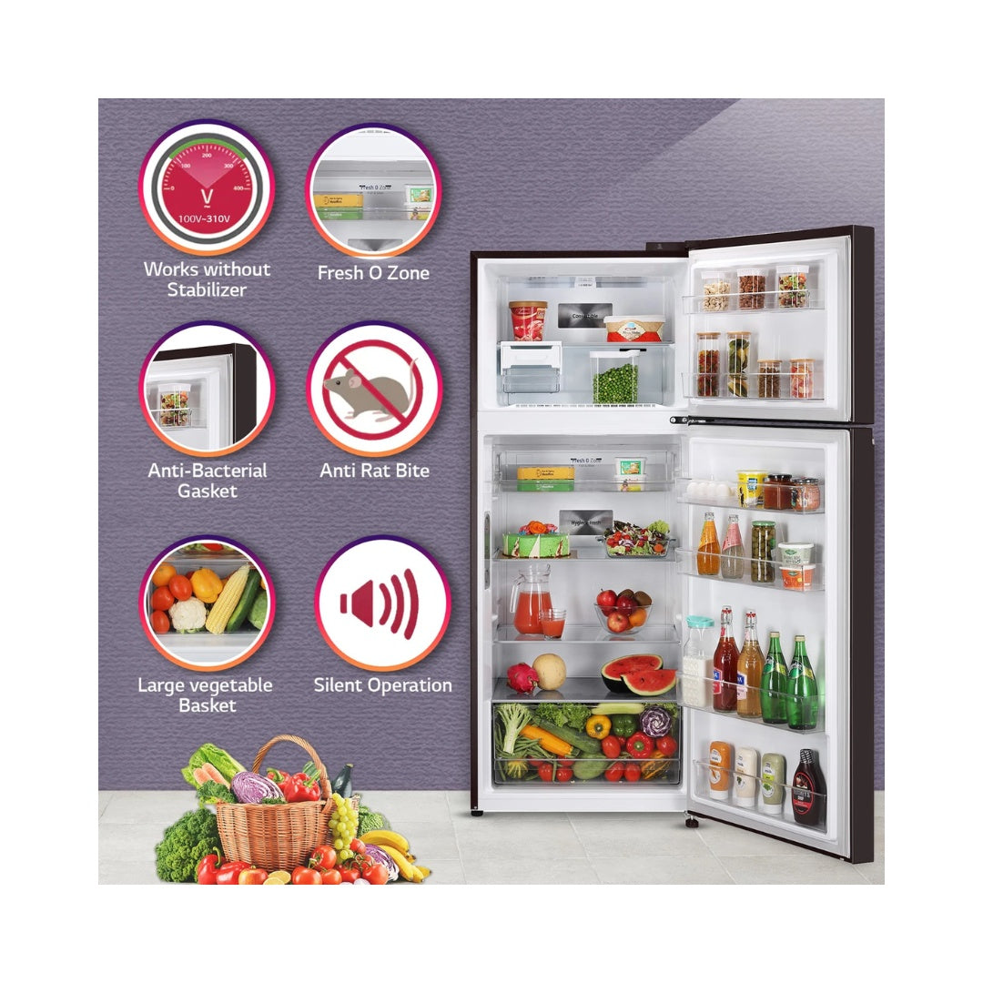 LG 398L 2 Star Double Door Refrigerator | Smart Inverter Compressor | AI ThinQ Wi-Fi | Smart Connect | Convertilble |  Door Cooling