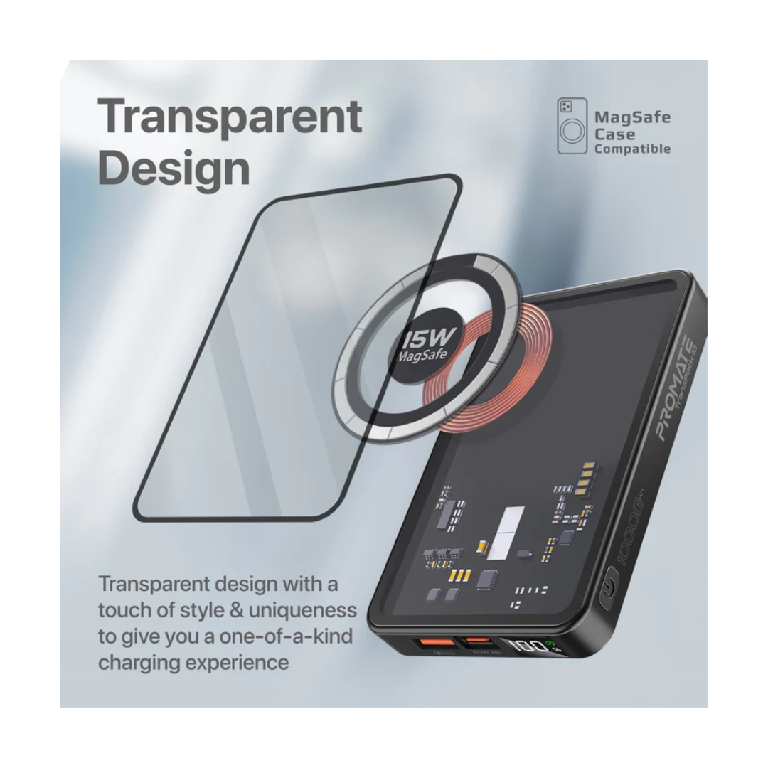 Promate TransPack-10 10000mAh - Wireless Powerbank - Transparent Design