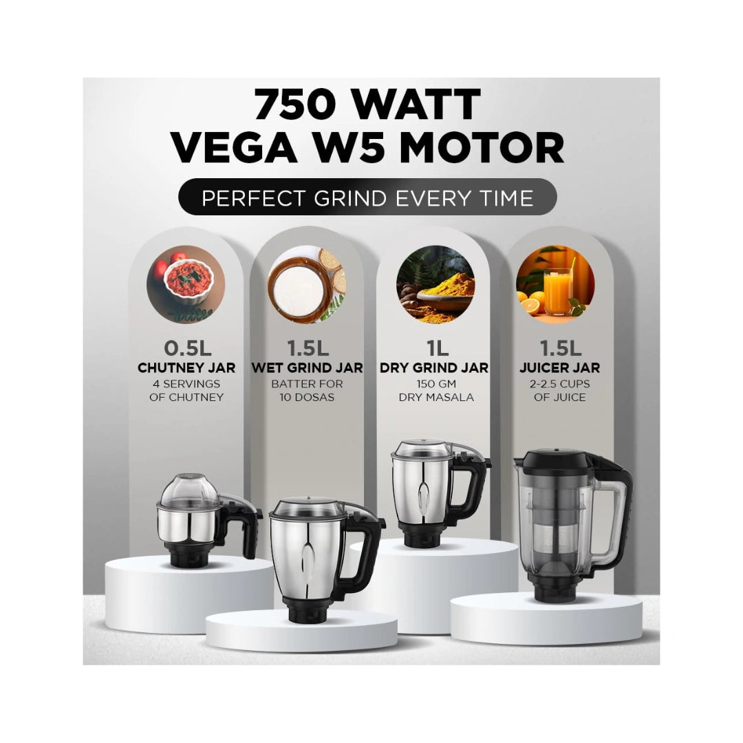 Preethi Zodiac Cosmo MG 236 Mixer Grinder 750-Watt 5 Jars | Hands-free grinding
