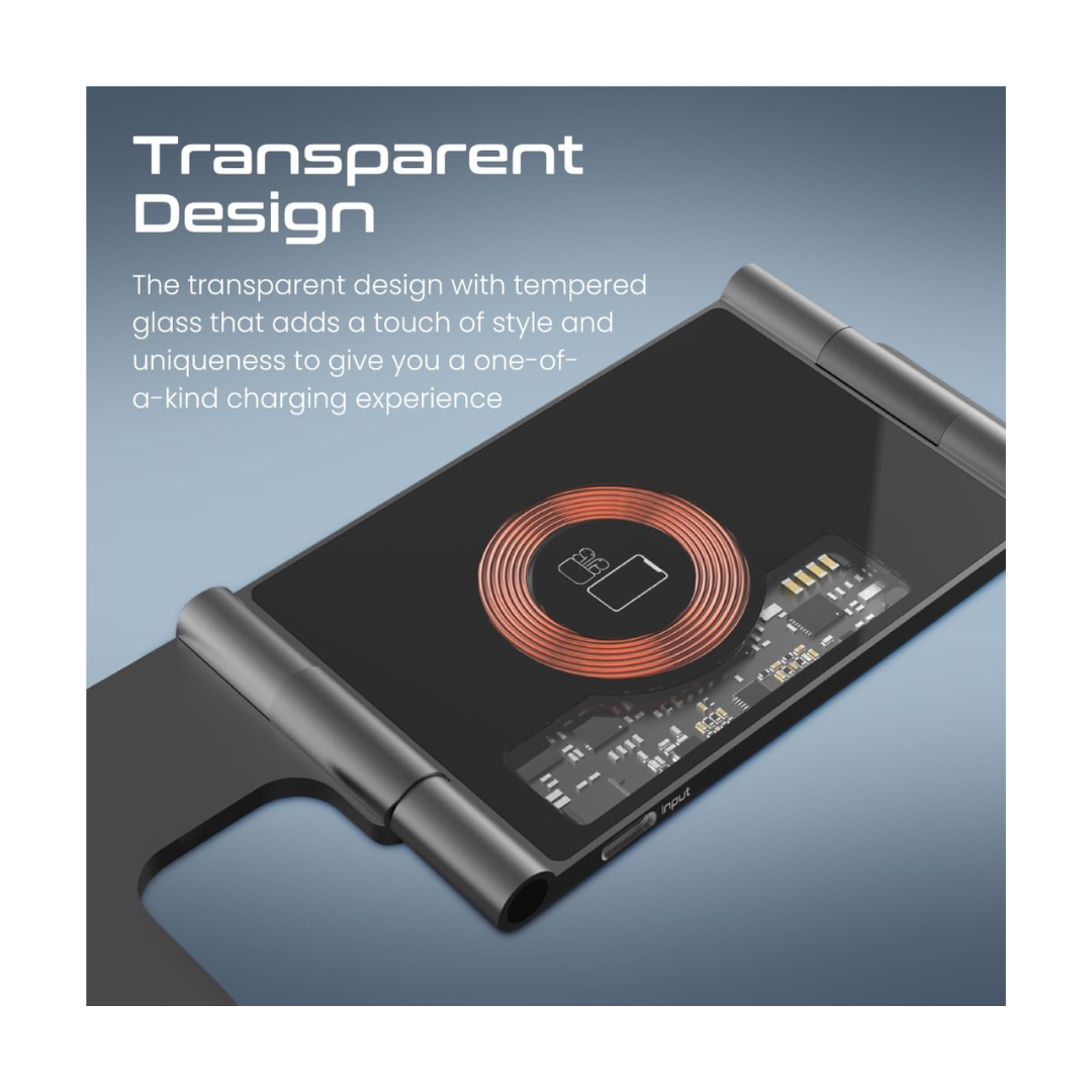 Promate AuraFold-Trio 15W - Wireless Charger - Transparent Design