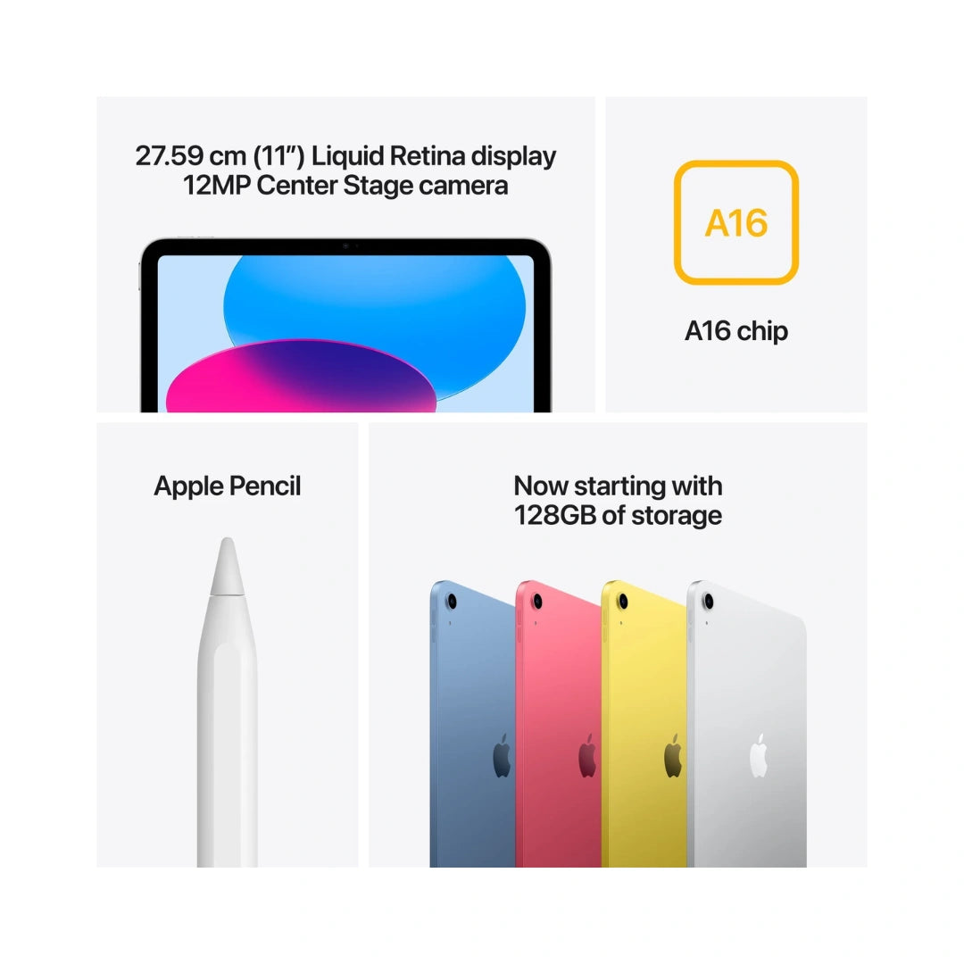APPLE IPAD A16 (MD3Y4HN/A) | 11 inch Display | 500 nits Brightness | Multi Touch Display With IPS Technology | A16 Chipset | 12MP Rear Camera | 12MP Front Camera | iPadOS 26 | Landscape Stereo Speakers |