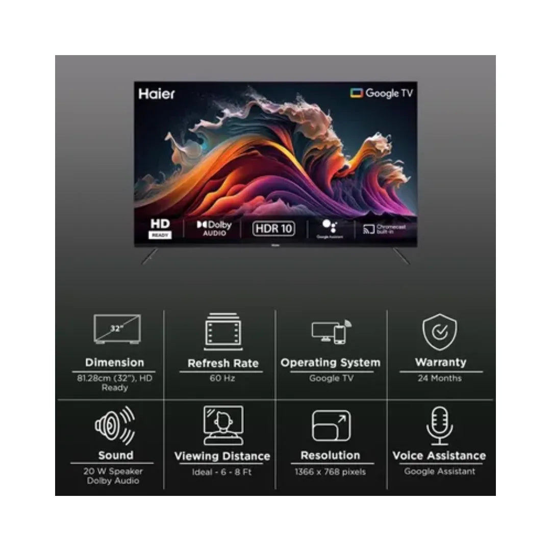 Haier 32inch (H32K82GX) Smart TV | Google Assistant | Dolby Audio | Google TV | 20W Speaker Output | HDR 10 Picture Tech