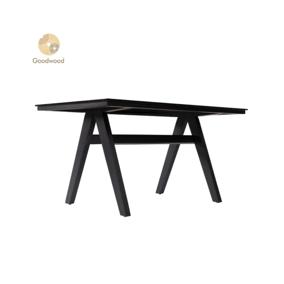 Goodwood Silcy 1+4 TW 4 Seater Dining Table Set | Rubber Wood | Table Top Material: Glass Top |