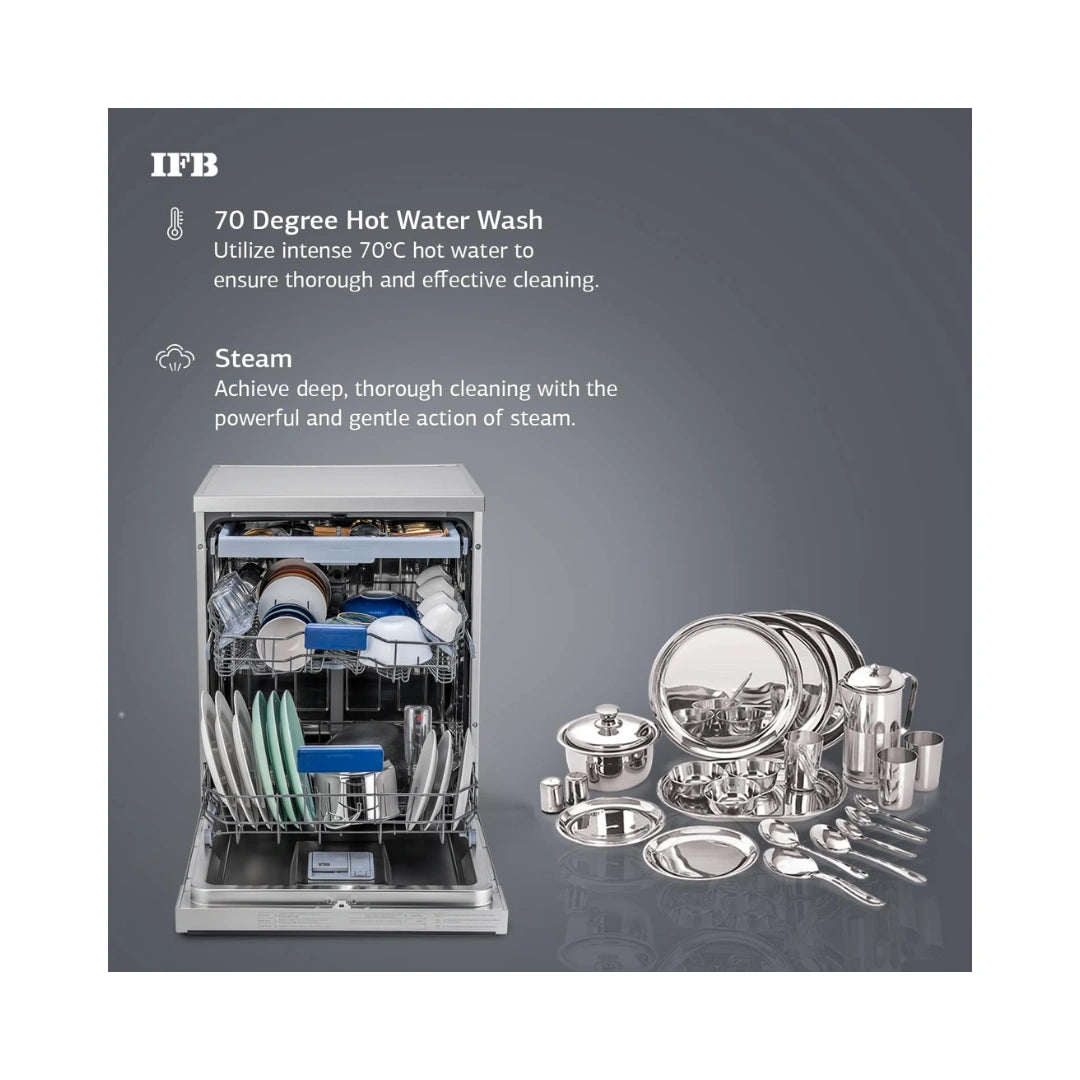 IFB 15 Place Setting Dishwasher with 360° Spray Arm and 70° Hot Wash with Steam