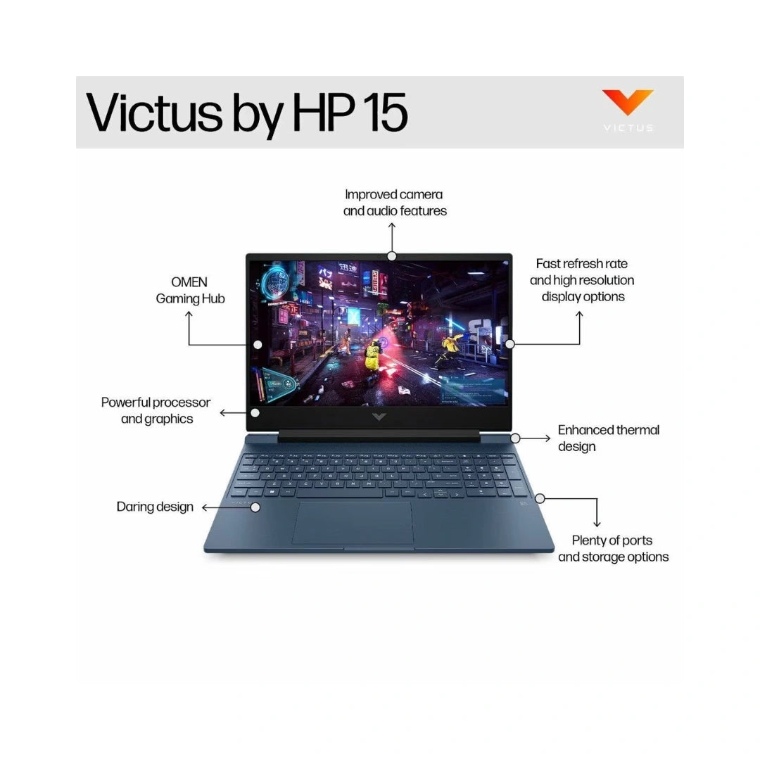 HP Victus Gaming 15 15-FA2196TX | IPS, micro-edge, anti-glare| Brightness: 300 nits | 141 PPI | Color Gamut: 62.5% sRGB | HP Wide Vision 720p HD camera