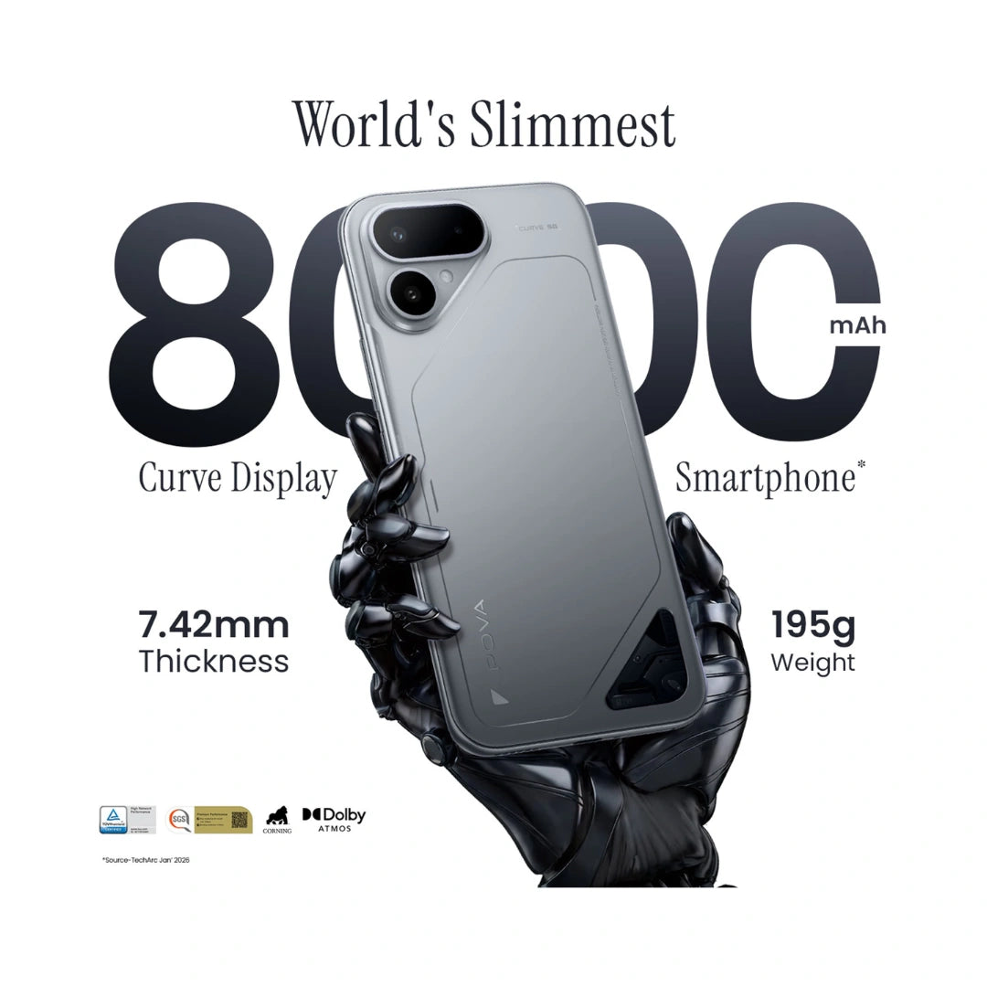 Tecno Pova Curve 2 5G | 6.78 inches AMOLED Display | Mediatek Dimensity 7100 | 50MP Main Camera | 13MP Front Camera | 8000mAh Battery | IP64 Dust & Water Resistance