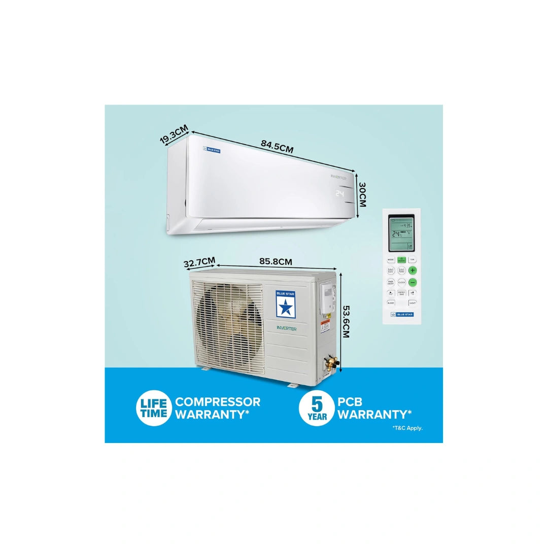 BLUE STAR INVERTER AC | T SERIES | 1.5 TON | 3 STAR | 2025 BEE LABEL | Turbo Cool | Self Diagnosis