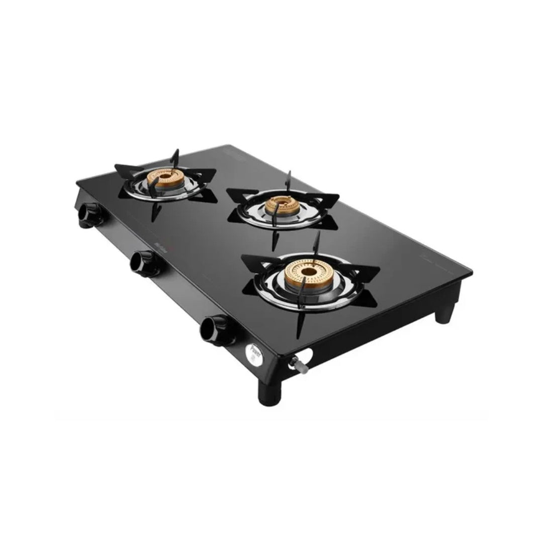 Preethi Bluflame Sparkle Power Duo 3 Burner Gas Stove |  Gear Guided Power Burner | Swirl flame technology | 72+% Thermal Efficiency | Lifelong Free Service