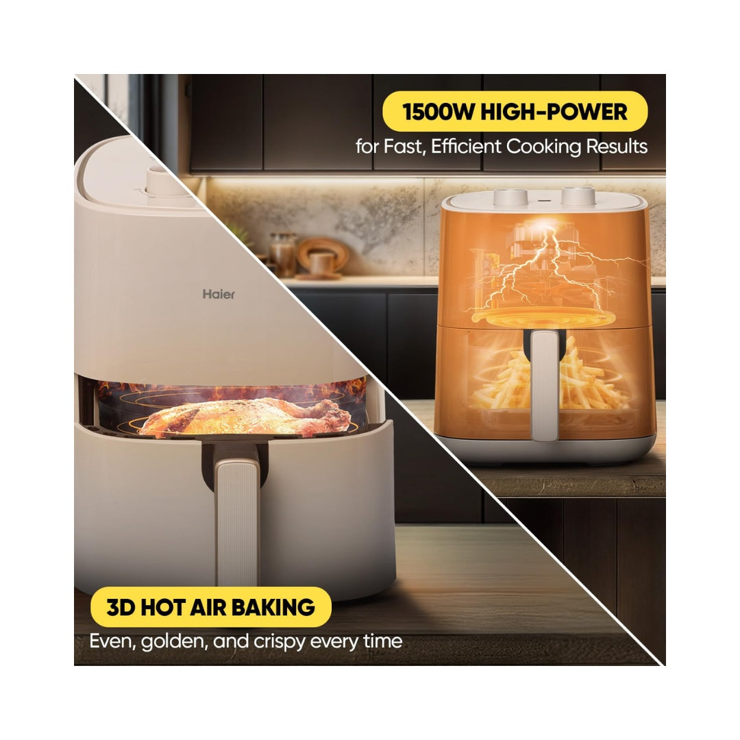 Haier 5L Air Fryer with 3 D Hot Circulation |  Easy Control Knob | 3D Hot Air Circulation |  1500W Power