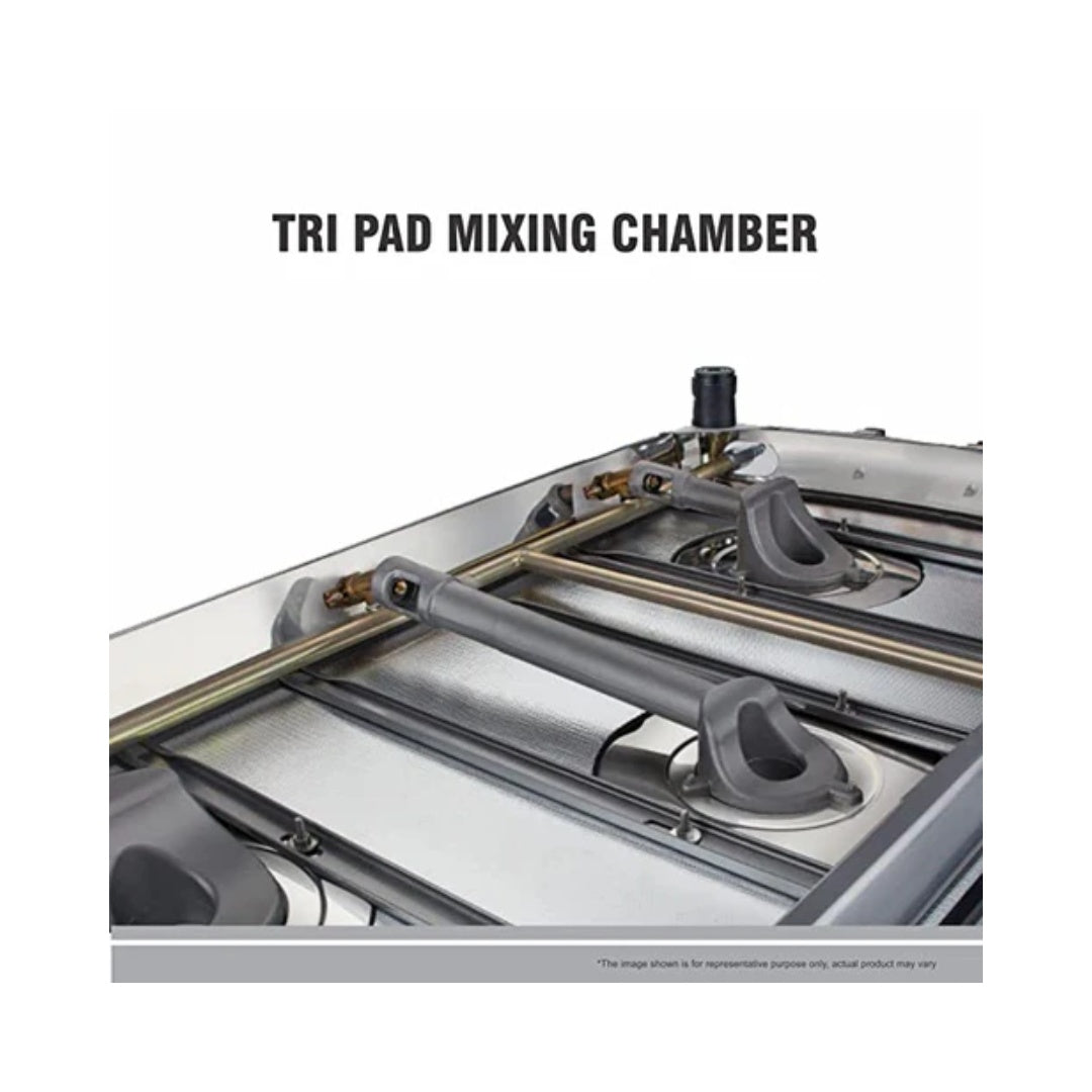 Preethi Blu Flame Sparkle Glass top 3 Burner Gas Stove | Heavy Duty Brass Burners | Tri Pad Mixing Chamber | Thermally Toughened Glass | Removable Drip Tray | ANT Guard Jet | Life Long Free Service