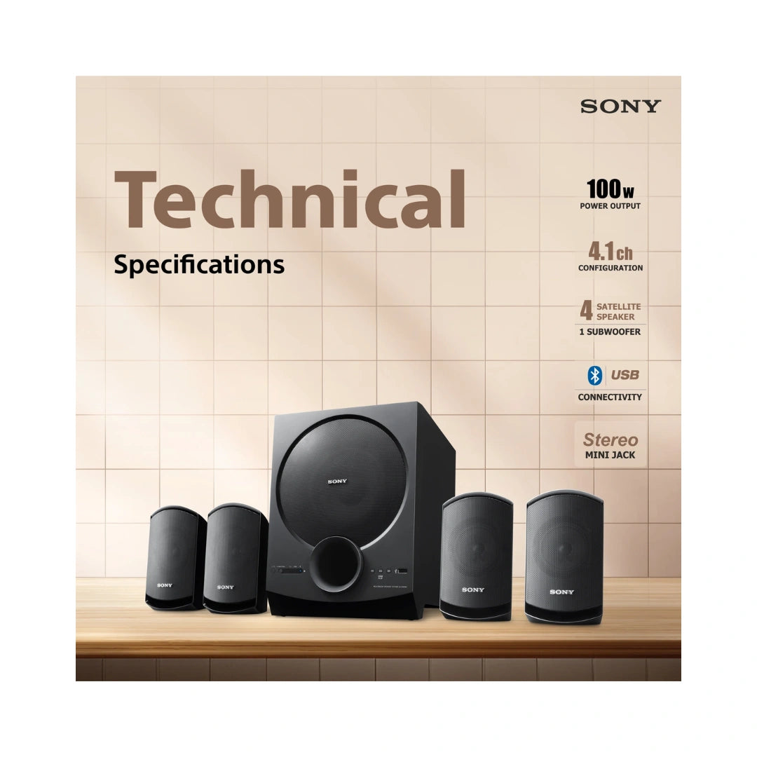 SONY | 4.1ch Home Theatre PC Speaker system with Powerful Subwoofer | 100 W Bluetooth Home Theatre | Wireless, Bluetooth