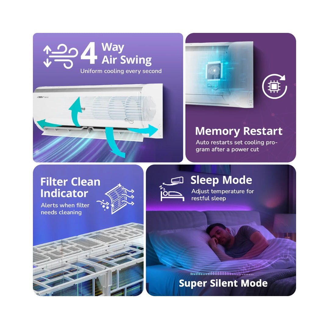 Voltas 1 Ton, 3 Star Split Air Conditioner | Ice Wash Technology | Filter Clean Indicator | Anti Dust Filter with Anti microbial Coating