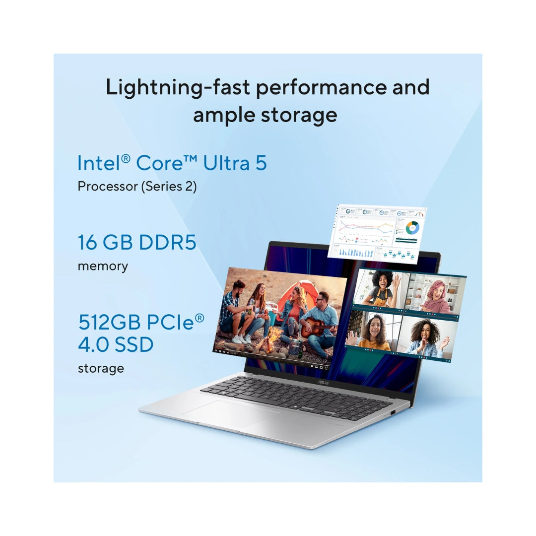 Asus Vivobook 16 X1607CA-MB142WS | Intel® Graphics | Intel® Core™ Ultra 5 Processor | Window OS | 16:10 Aspect Ratio | 60Hz Refresh Rate | Bluetooth® 5.2
