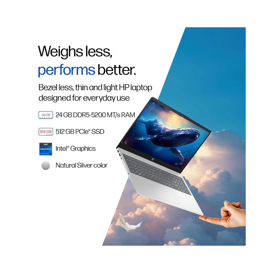 HP 15-FD0262TU | Intel Core 5 | 24GB DDR5-5200 MT/s RAM | 512GB PCIe NVMe M.2 SSD | Windows 11 Home with MS Office | Full-Size Backlit Keyboard with Numeric Keypad
