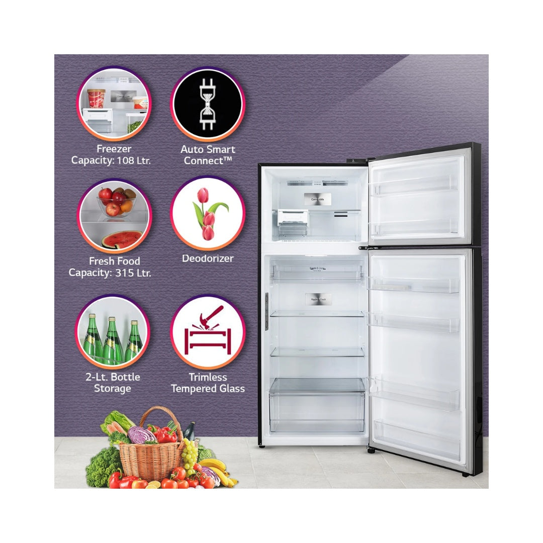 LG 398L 2 Star Double Door Refrigerator | Smart Inverter Compressor | AI ThinQ Wi-Fi | Smart Connect | Convertilble |  Door Cooling