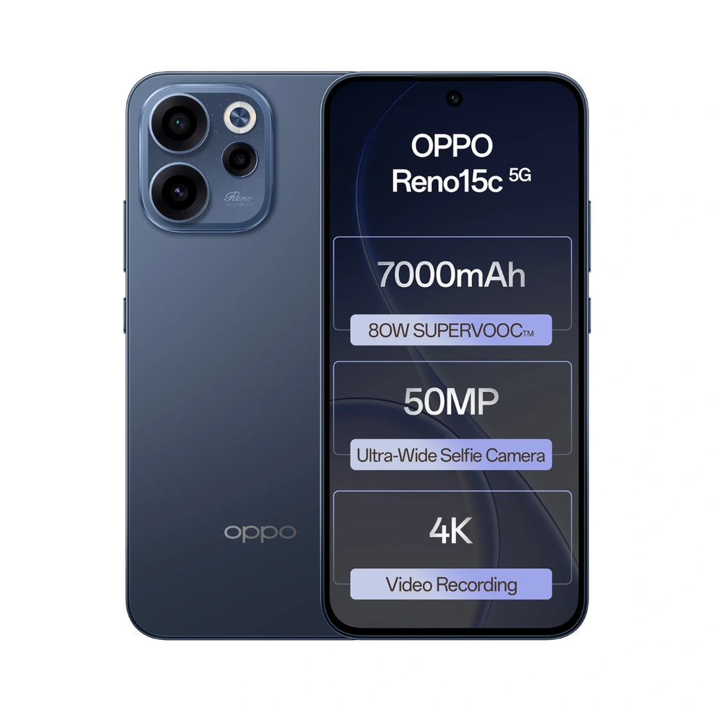 OPPO Reno 15c 5G | 6.59 inches AMOLED Display | Qualcomm Snapdragon® 6 Gen 1 | 50MP Main Camera | 8MP Ultra Wide | 2MP Macro | 50MP Front Camera | 7000mAh Battery | 80W SUPERVOOCTM  Charging