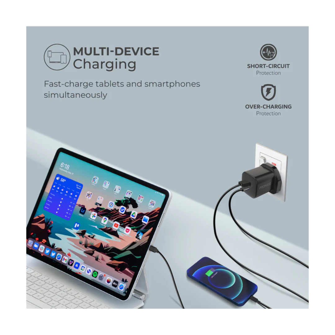 Promate 33W PD Travel Adapter - Multi-Device charging