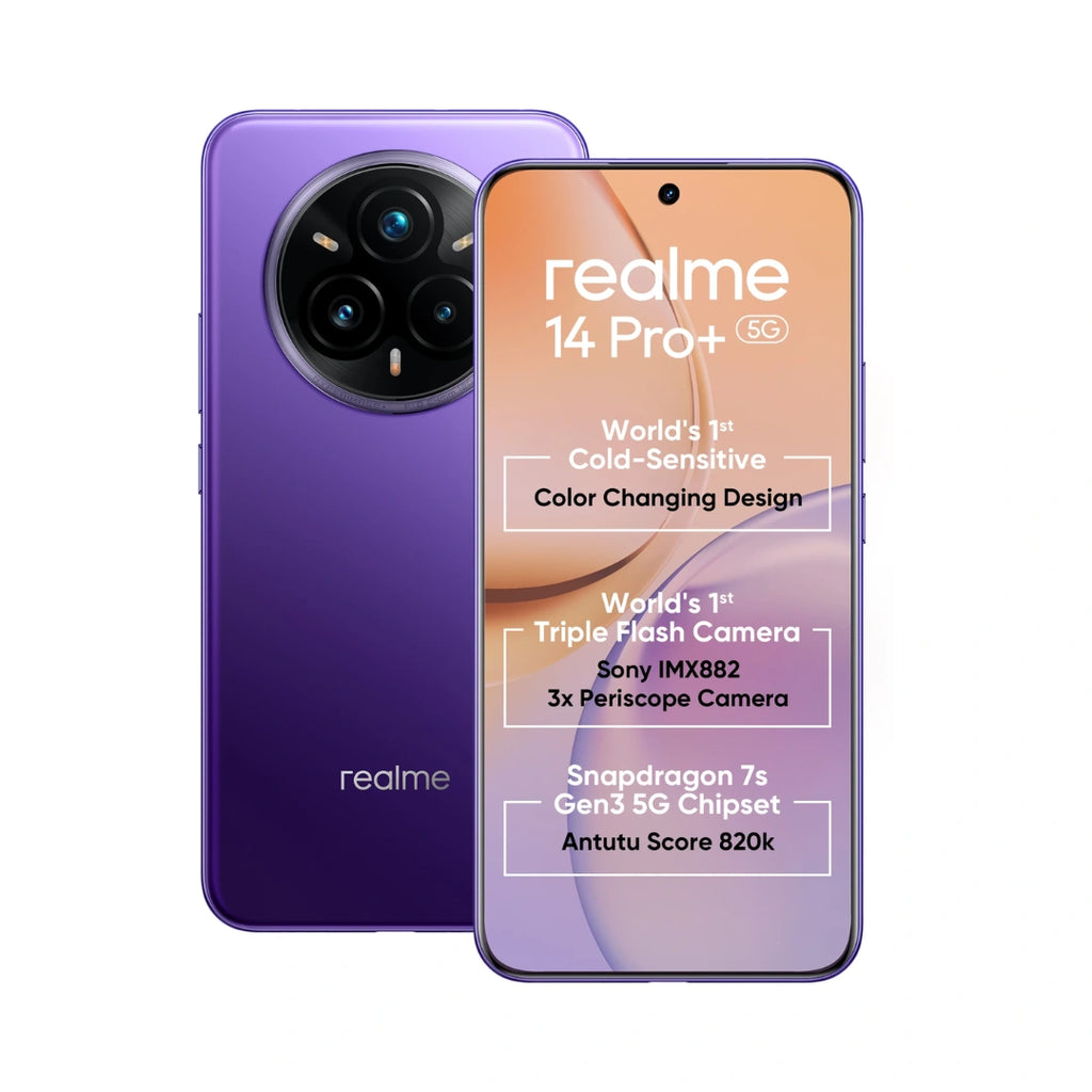 Realme 14 Pro Plus 5G | 6.83" Curved AMOLED Display | 50MP Sony IMX896 OIS + 50MP Periscope Rear Camera  | 6000mAh Battery | Snapdragon 7s Gen 3 Processor | 80W SUPERVOOC