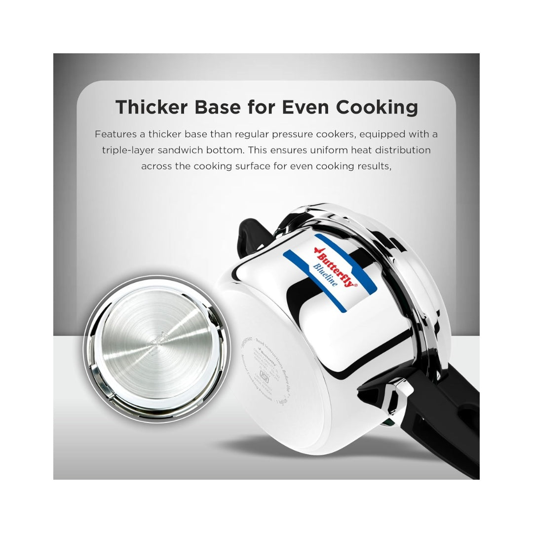 Butterfly 3 Litre Blue Line Stainless Steel Pressure Cooker | Made of: Stainless Steel | With Induction Bottom | Lid Type: Outer Lid
