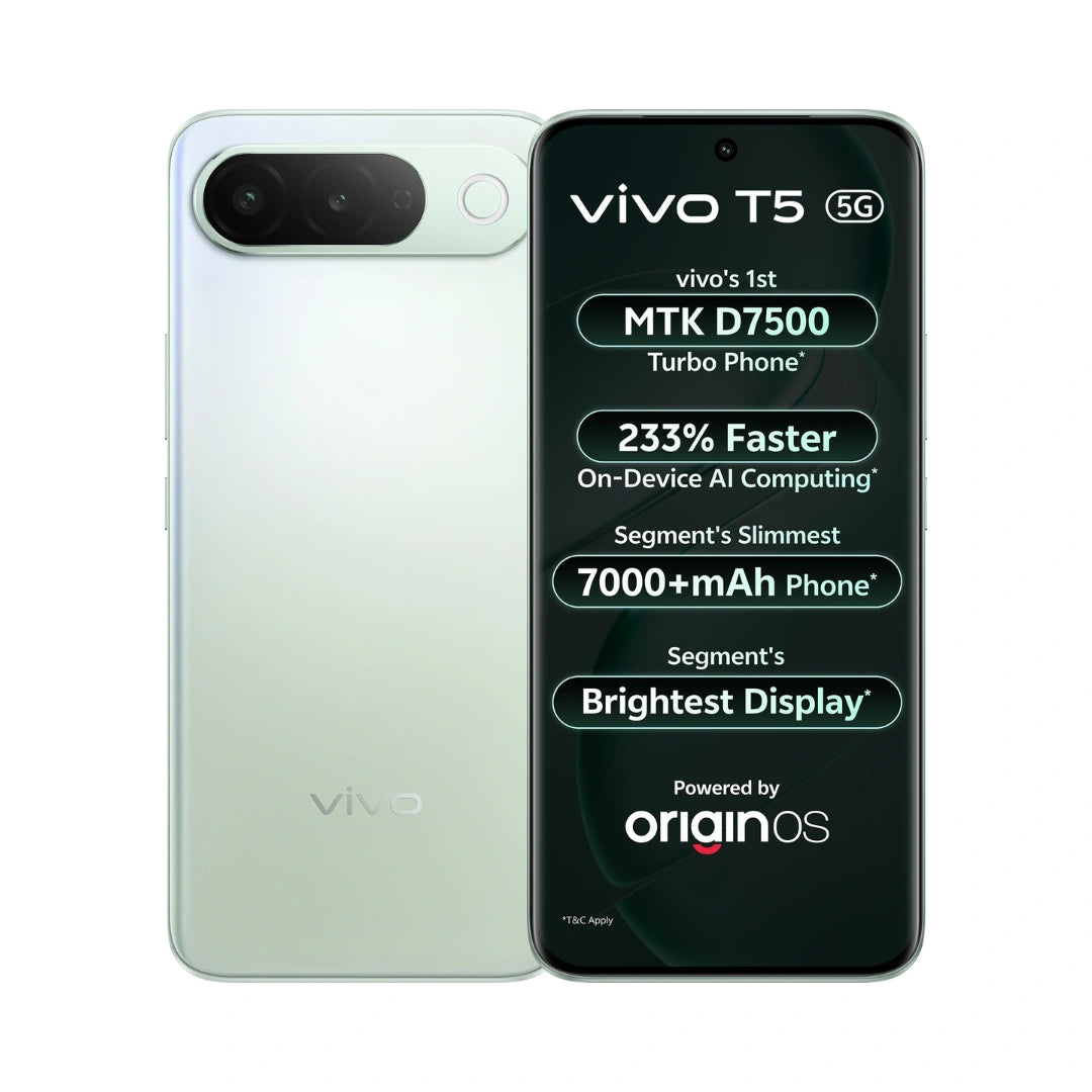 Vivo T5 5G | 6.83 inches AMOLED | MediaTek Dimensity 7500 Turbo Processor | 50MP (Sony IMX882) Rear Camera | 32MP Front Camera | 7050mAh Battery | IP68+IP69+Military Grade Durability